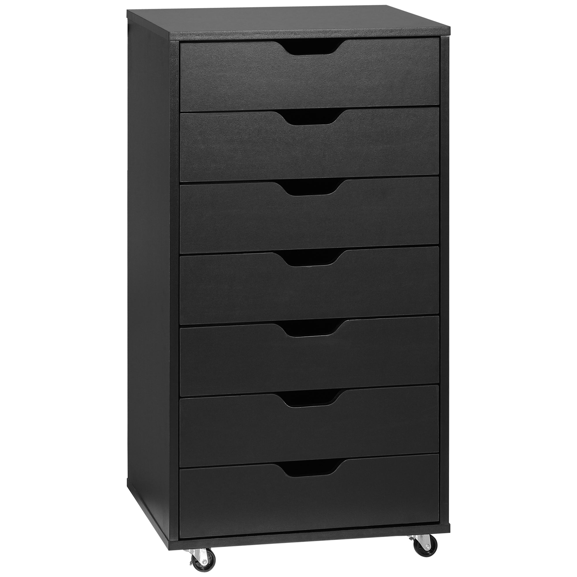 Vertical Filing Cabinet, 7-drawer File Cabinet, Mobile Office Cabinet on Wheels for Study, Home Office, Black