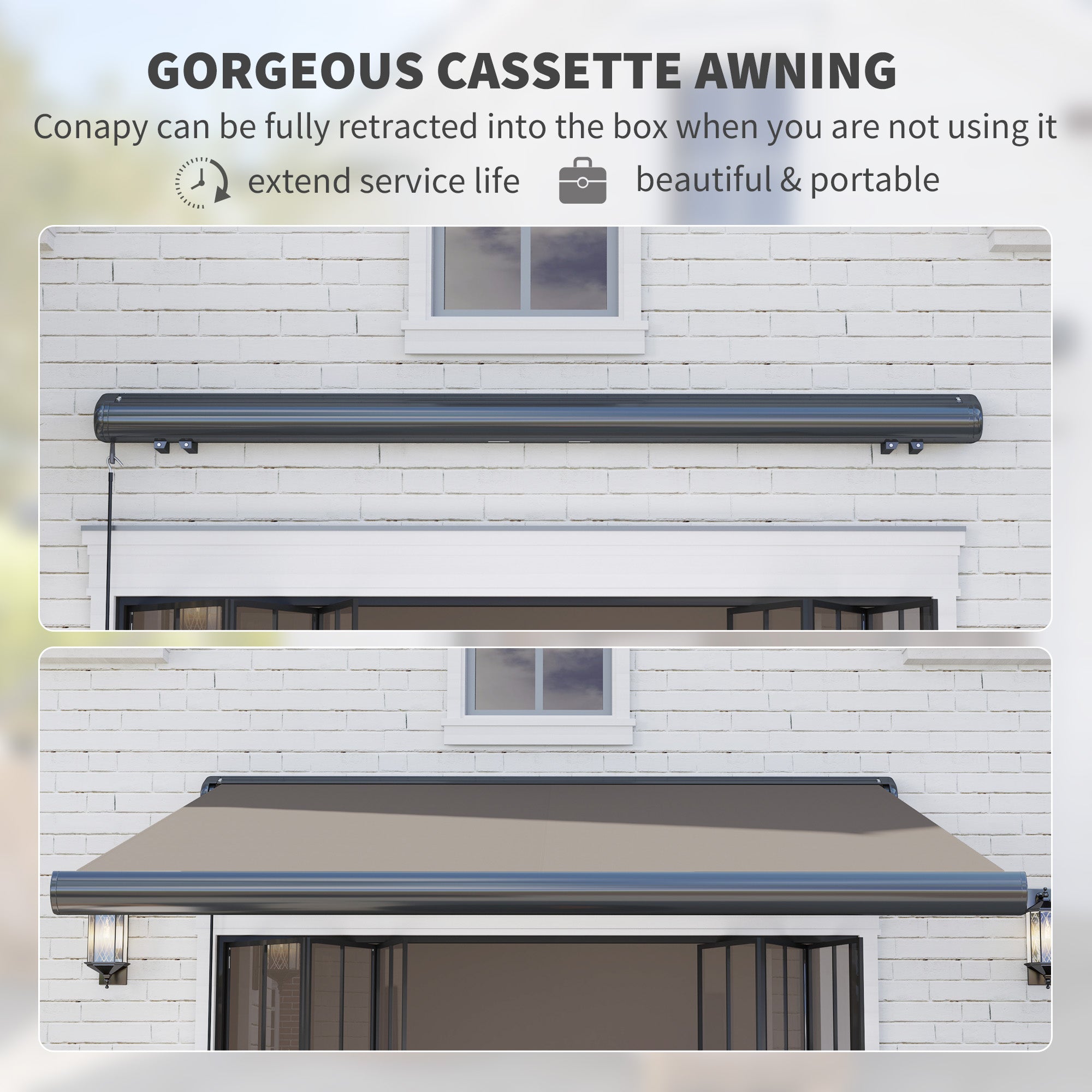 3 Metre Electric Retractable Awning with Aluminium Frame - Light Grey
