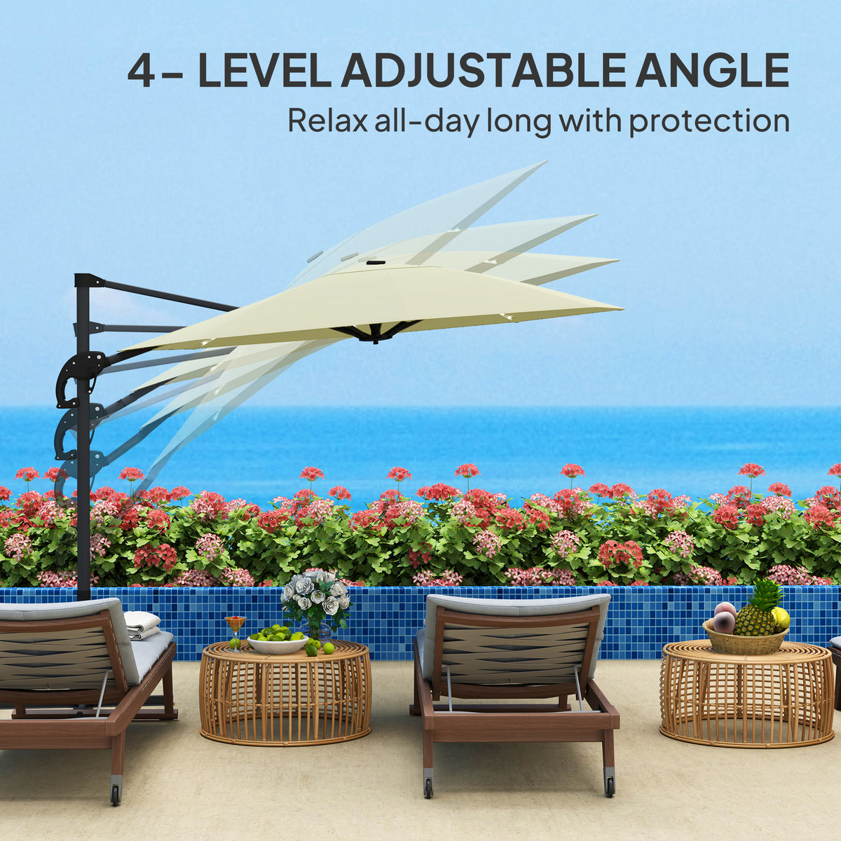 3 Metre Cantilever Garden Parasol with Solar Lights and Crank Handle - Cream
