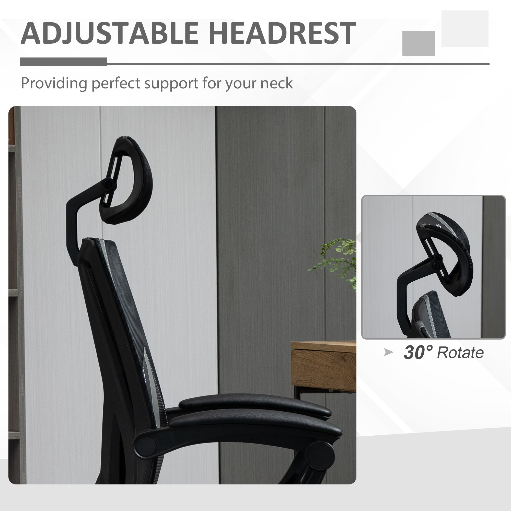 Office Chair Ergonomic Desk Chair with Rotate Headrest, Lumbar Support & Adjustable Height, 360° Swivel Computer Chair