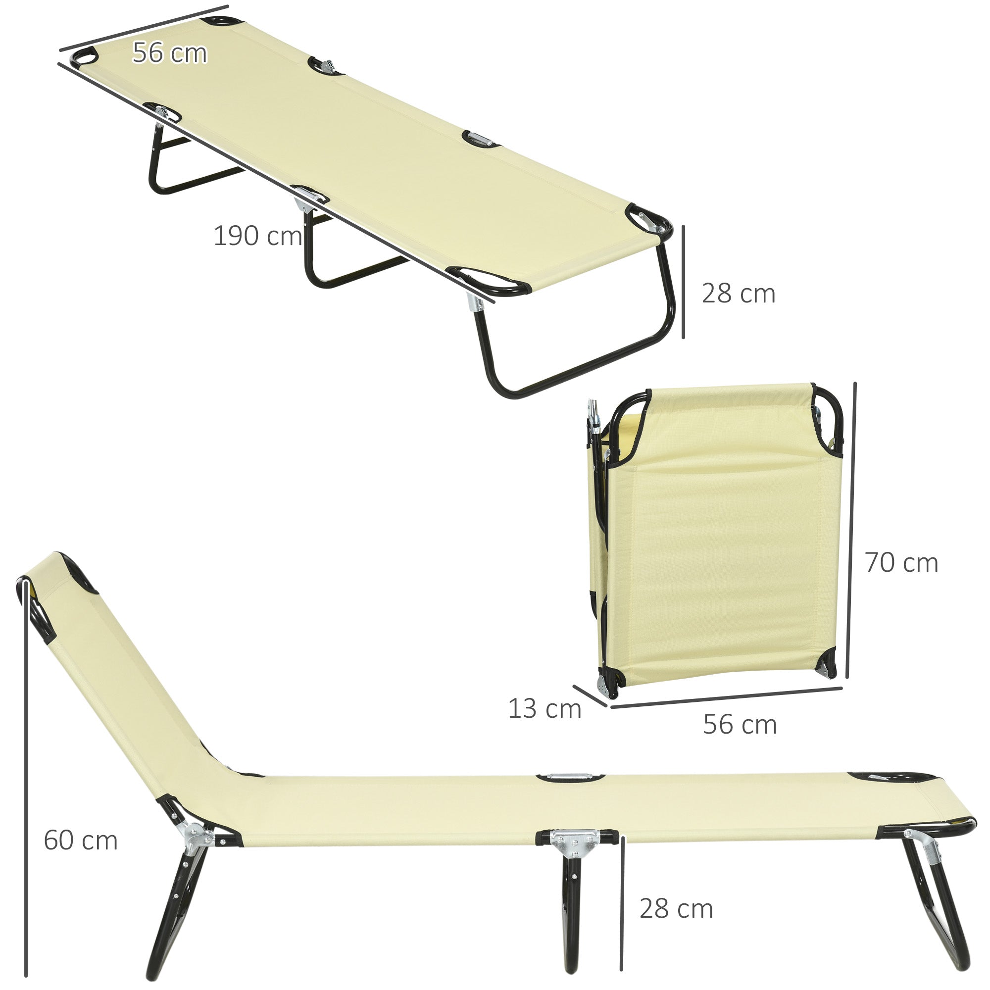 Set of Two Metal Frame Folding Sun Loungers - Beige