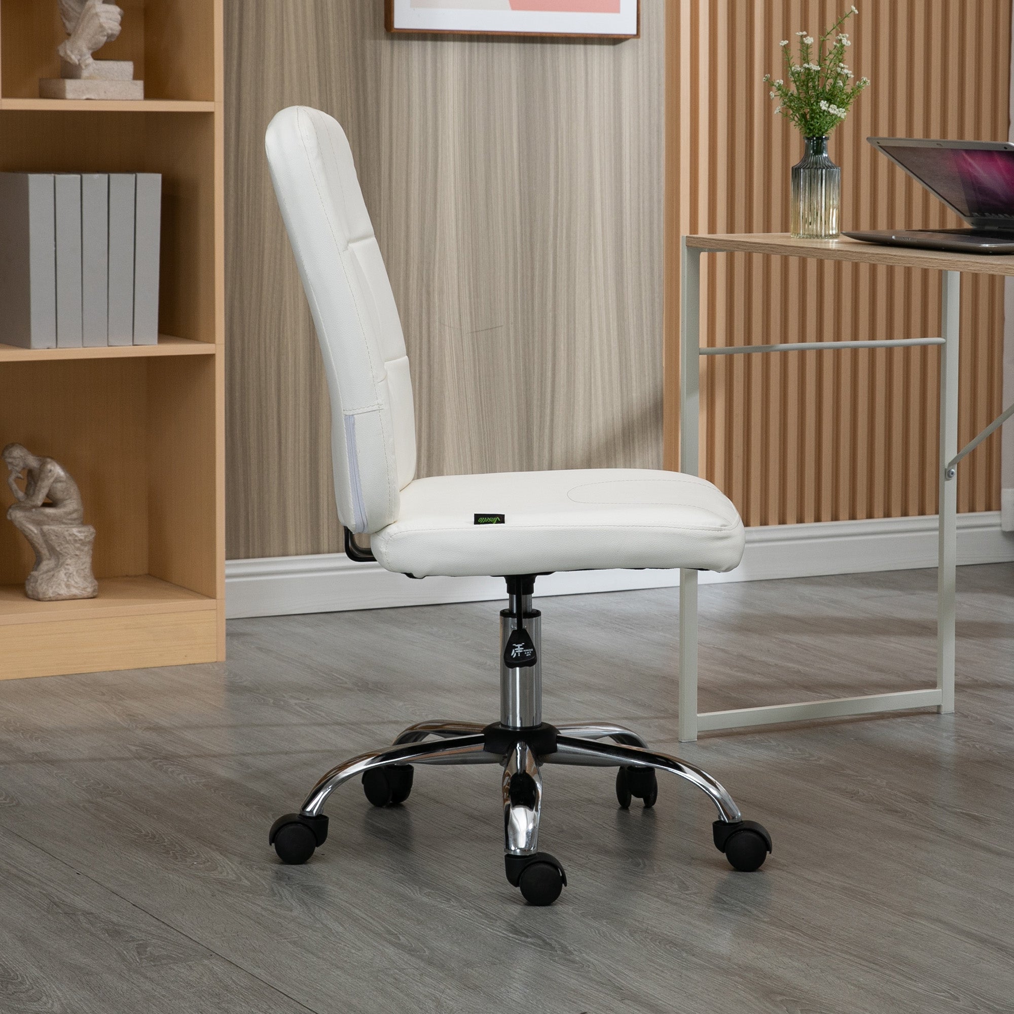 Armless Faux Leather Office Chair - White