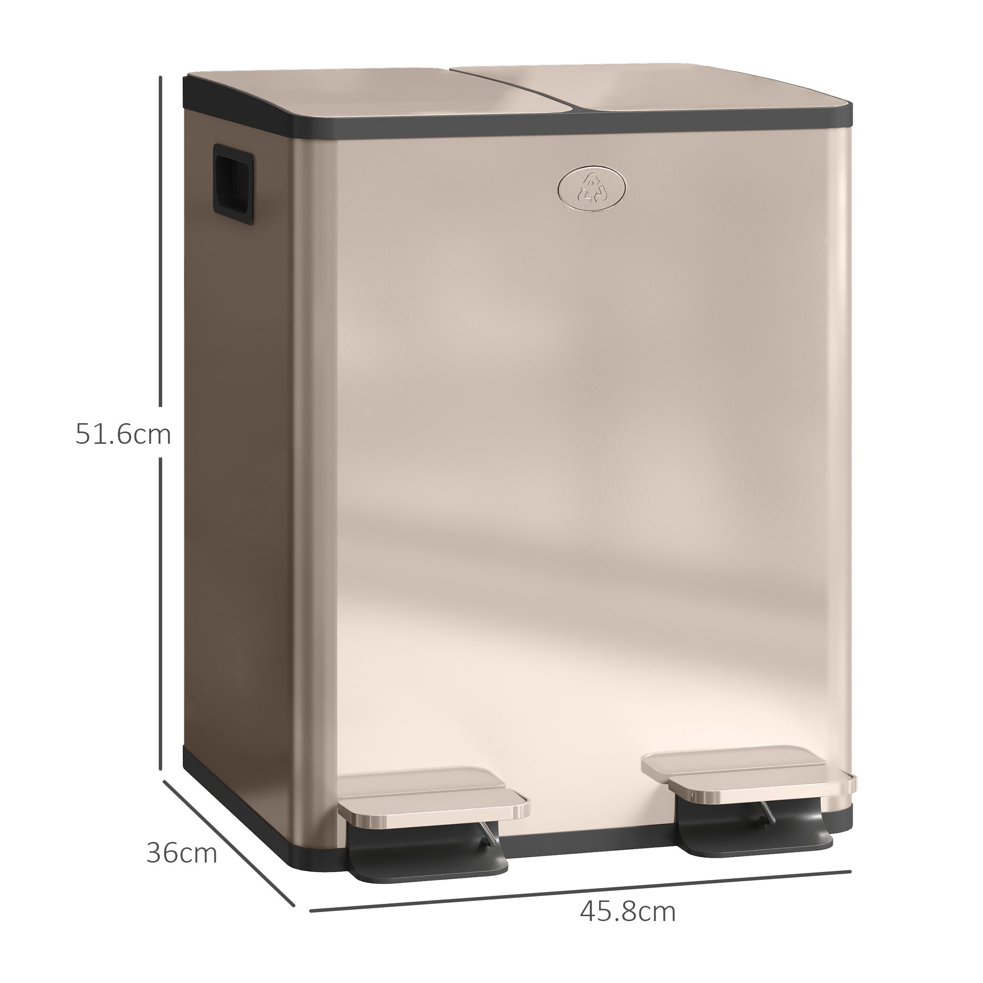 40L Dual Compartment Stainless Steel Bin, with Deodoriser Holders - Gold Tone