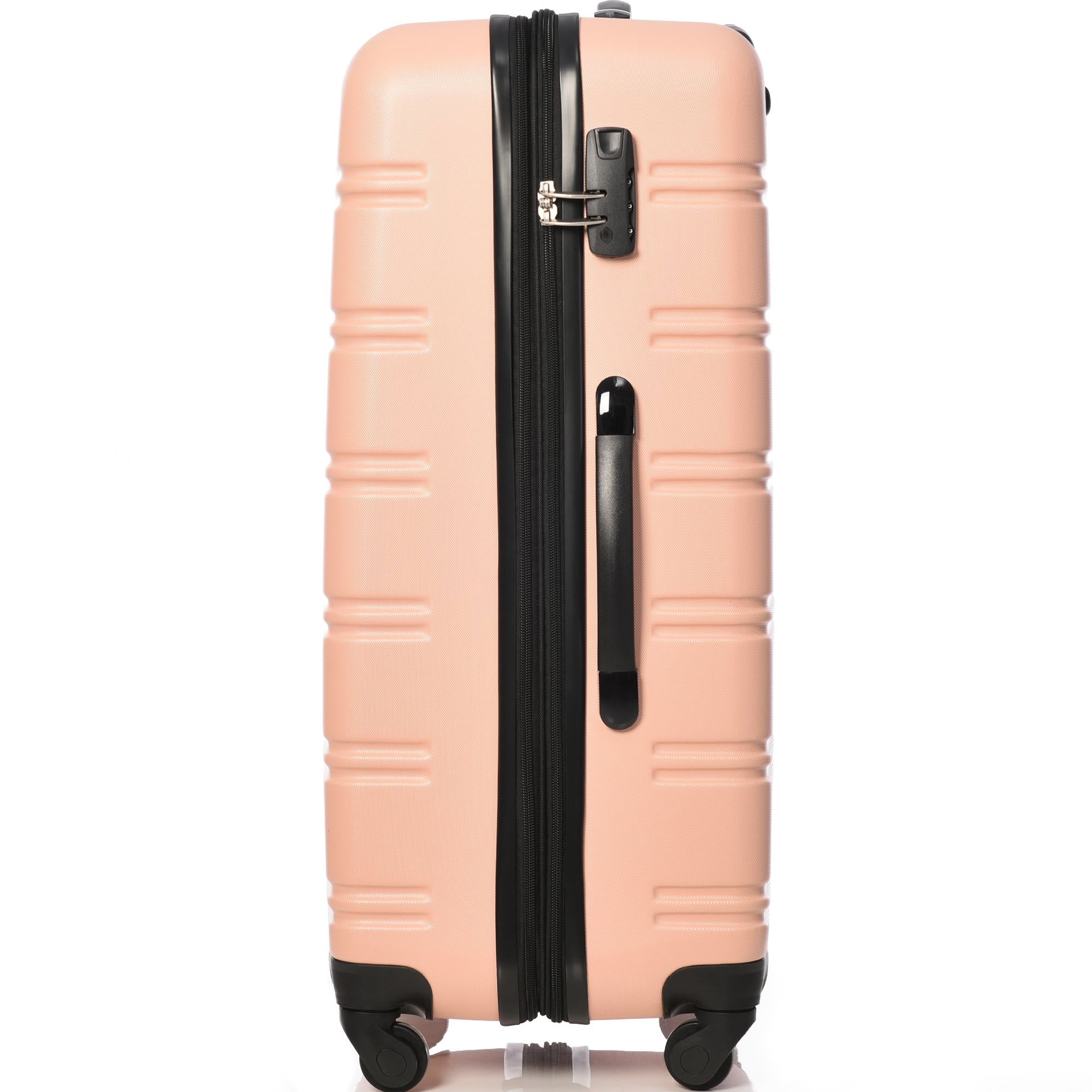 28" 4-Wheel ABS Hard Shell Travel Trolley Suitcase with Adjustable Handle, Luggage with Secure Lock, 52L × 32W × 78H cm, Pink