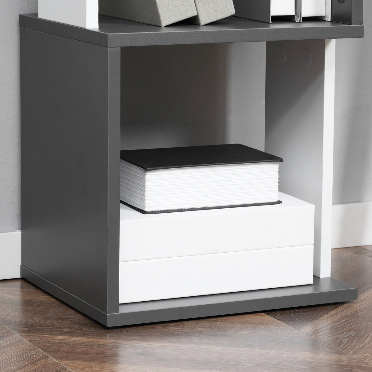 Modern 5-Tier Freestanding Bookshelf Storage Shelving for Living Room Home Office - White and Dark Grey