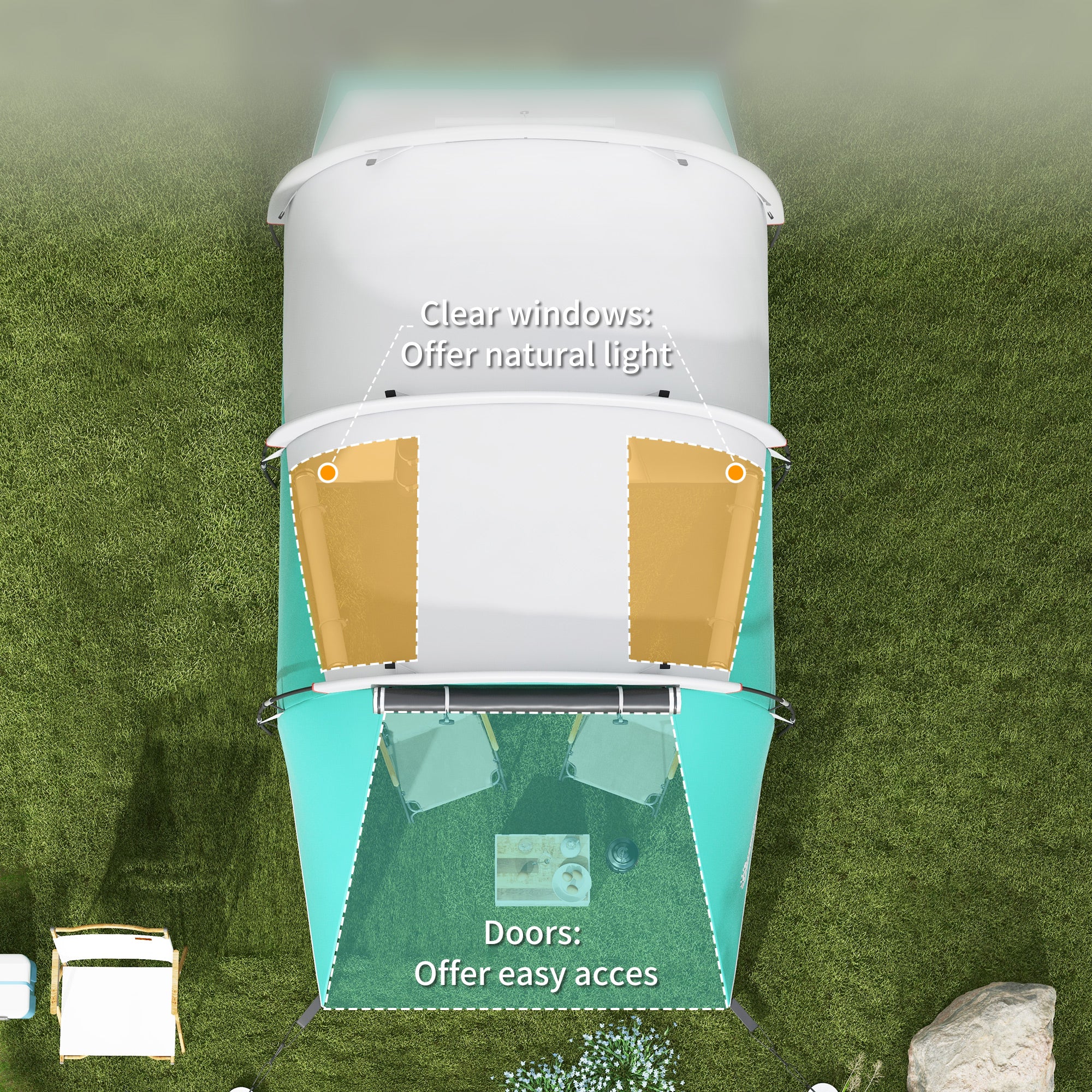 Spacious Three-Person Tunnel Tent with Water-Resistant Design - Green