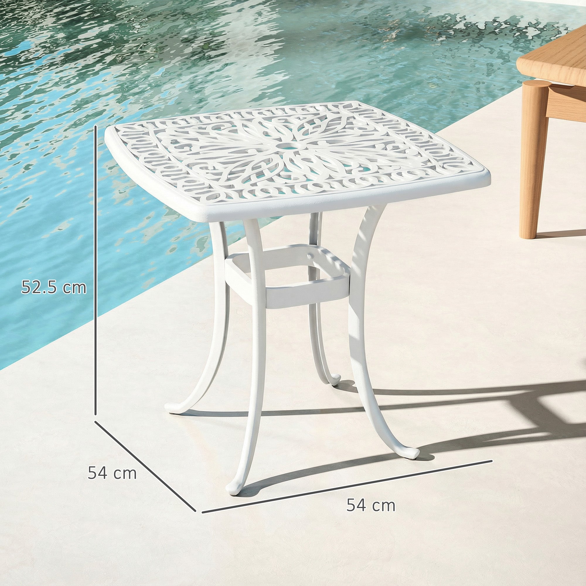 Outdoor Garden Table with 38mm Dia. Umbrella Hole, Cast Aluminium Patio End Table with Anti-slip Foot Pads for Garden