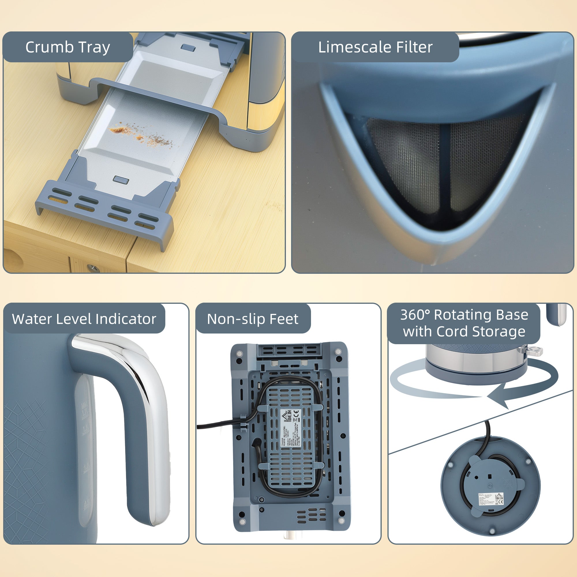Sleek Textured Kettle and Toaster Set - Blue