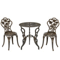 Outdoor Bistro Set Vintage Rose Design Patio Furniture Set with Round Table and 2 Chairs Metallic Finish