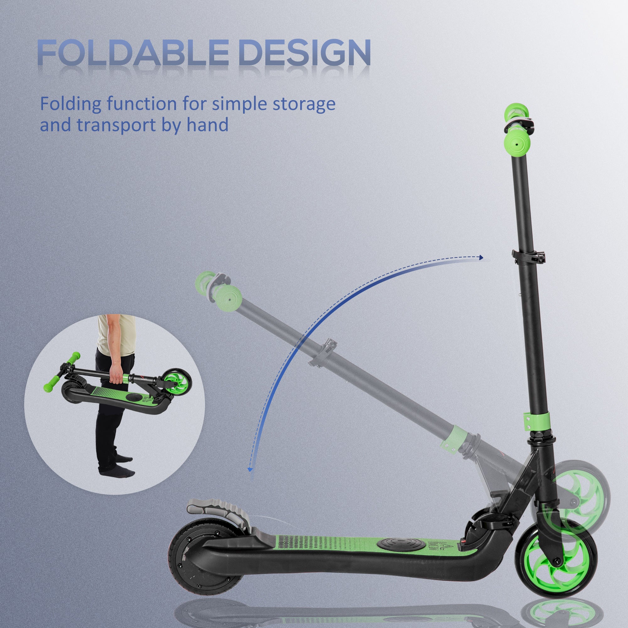 Folding Electric Scooter with Brake, for Ages 6+ Years, 8km/h Maximum Speed, Green