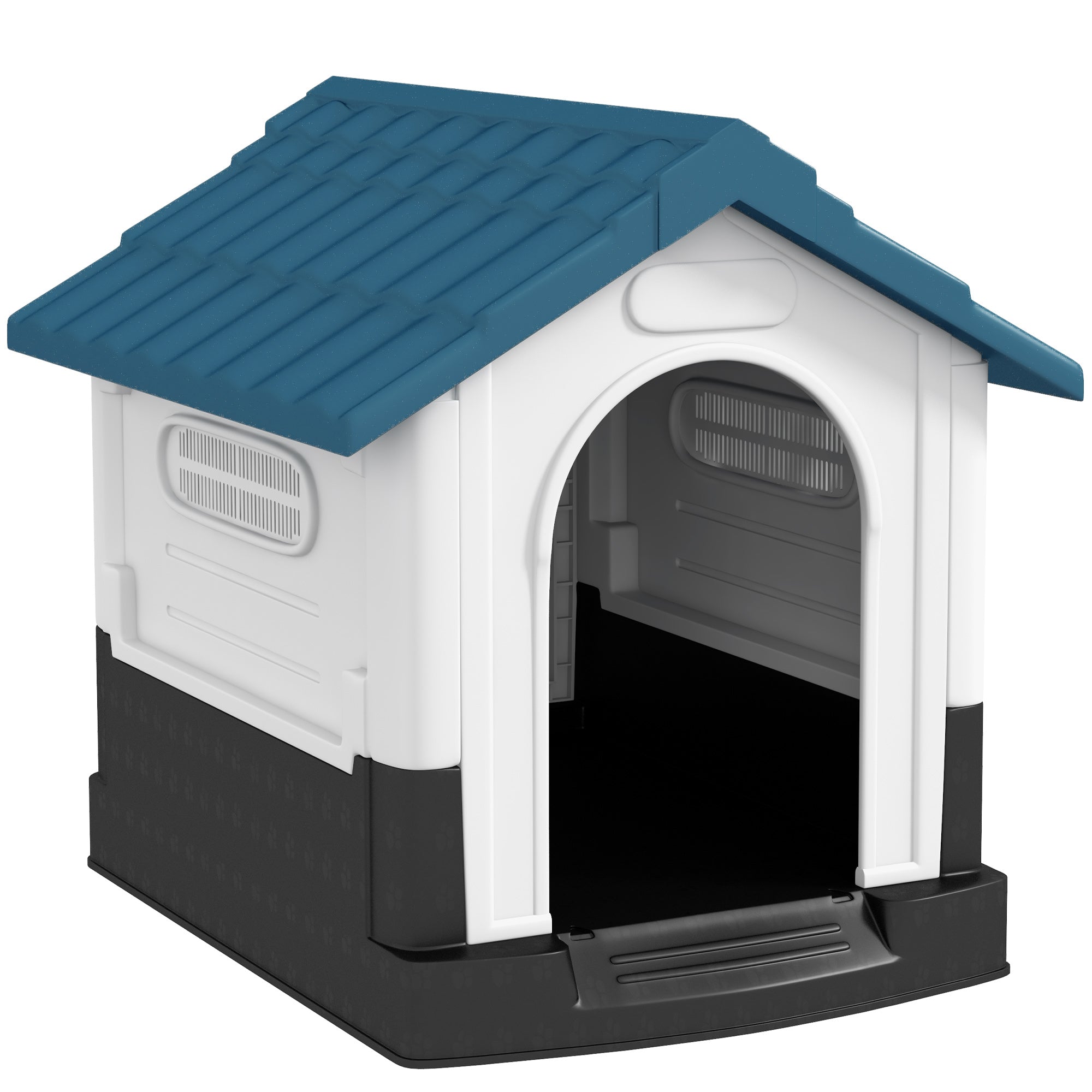 Plastic Dog Kennel with Windows, for Garden Patio, Miniature and Small Dogs, 80 x 69 x 76cm - Blue