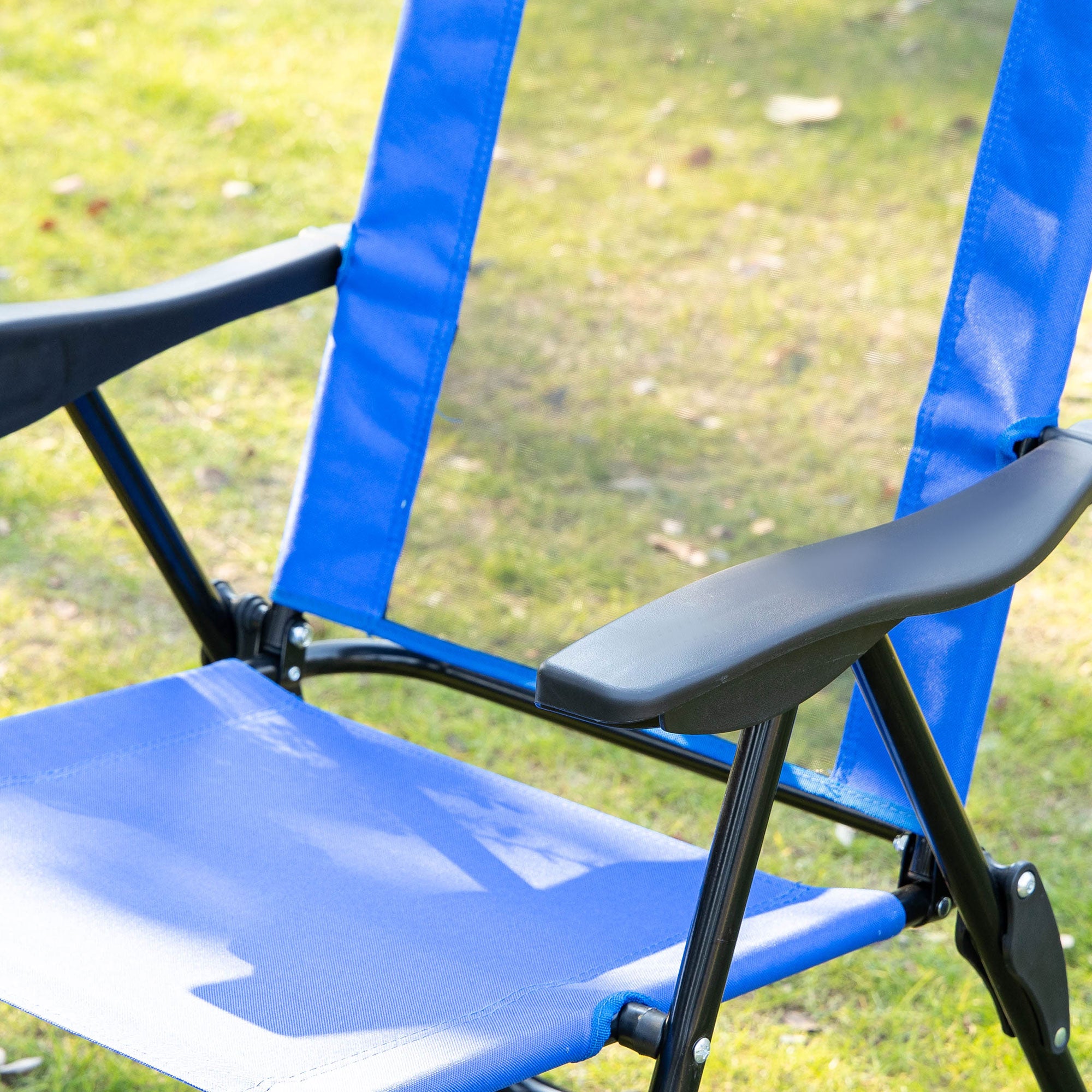 Folding Garden Chairs Set of 2, 5-Position Recliner Camping Chair with High Back, All Weather Texteline Seat, Portable Outdoor Dining Chairs with Headrests for Patio, Picnic, Blue