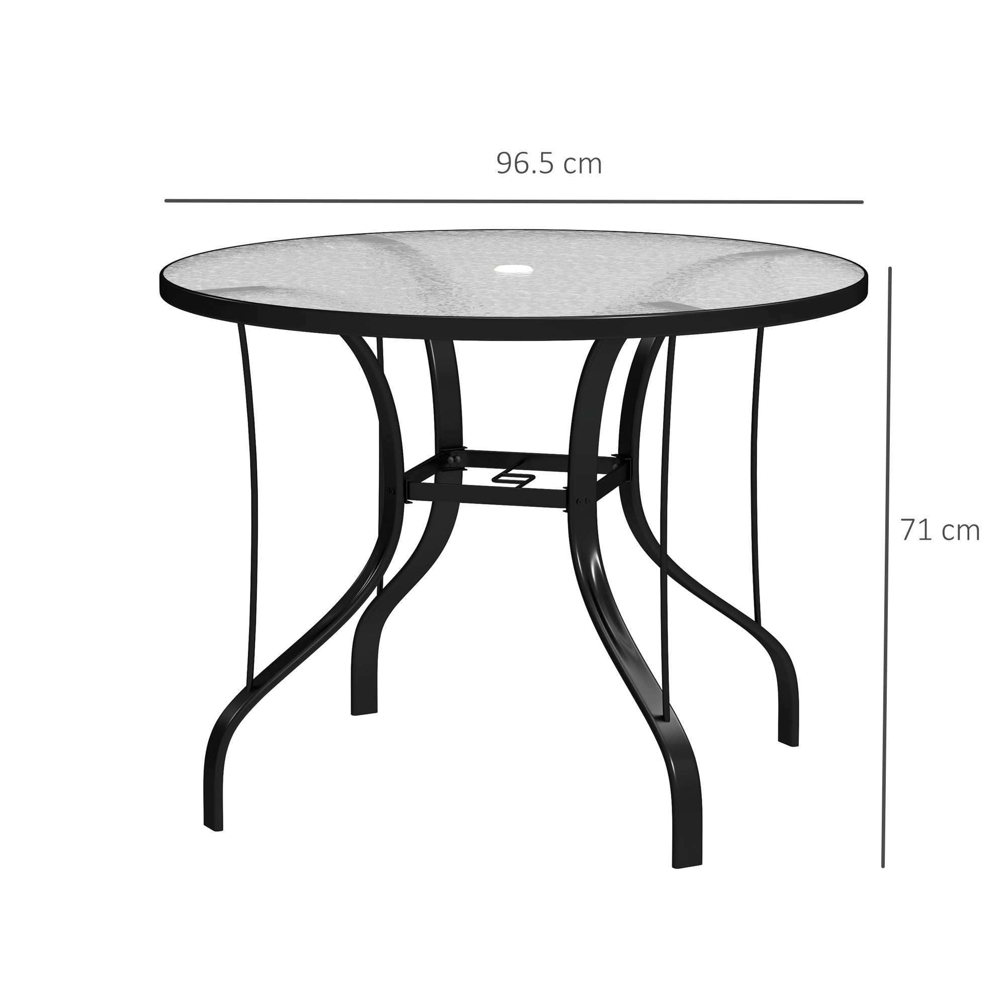1 Piece Tempered Glass Top Outdoor Dining Table with Parasol Hole - Black