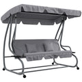 Three-Person Garden Swing Chair with Adjustable Canopy - Light Grey