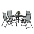 5 Piece Steel Frame Patio Dining Set with Folding Chairs - Grey Black