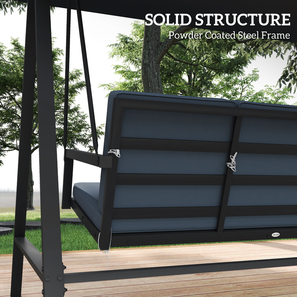 3 Seater Garden Swing Chair with Adjustable Canopy - Dark Grey