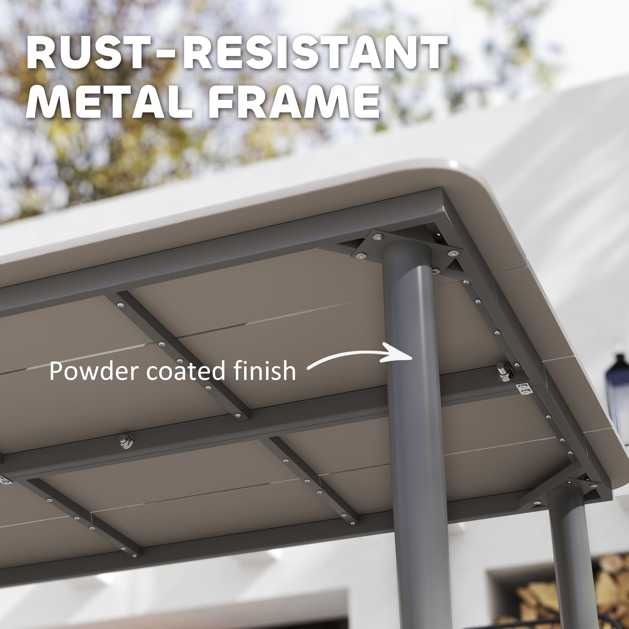 6 Seater Outdoor Garden Dining Table with Rust Resistant Metal Frame - Light Grey