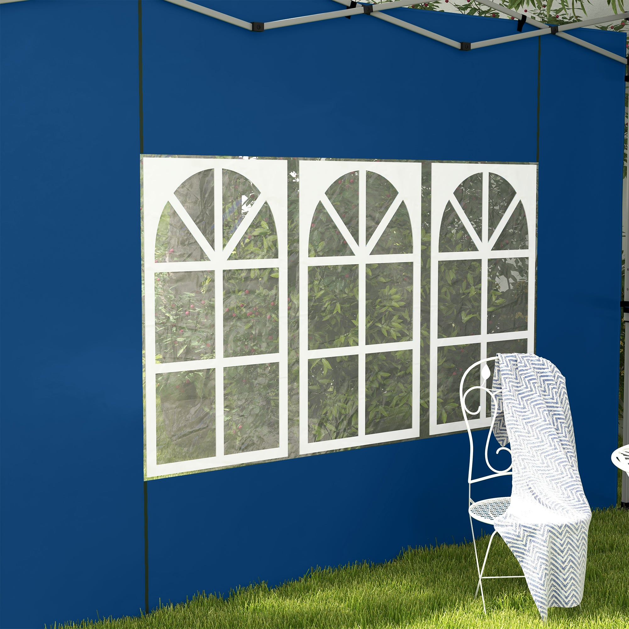 Set of 2 Durable Oxford Cloth Gazebo Side Panels with Windows - Blue