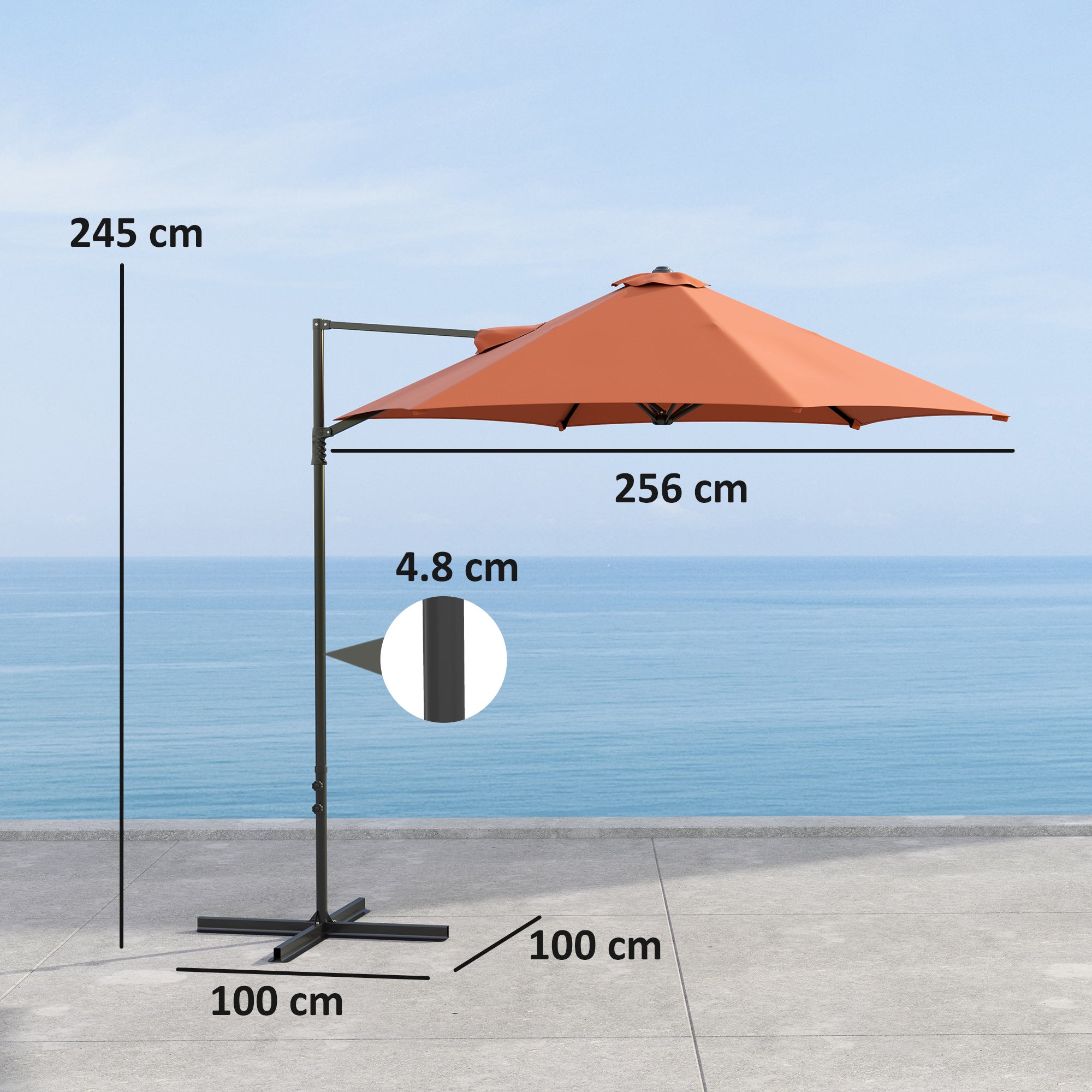 2.5m Rotating Cantilever Parasol with Base - Orange Polyester Canopy