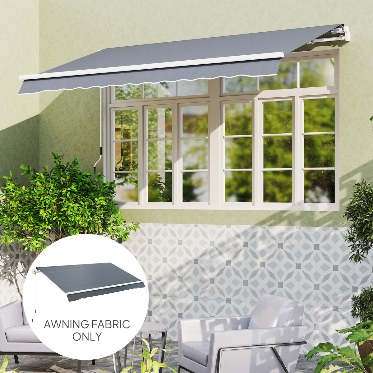 3 x 2.5 m Awning Replacement Canopy Water Resistant UPF 50+ Sun Shade Cover - Grey