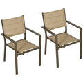 Set of 2 Aluminium Stacking Garden Chairs with High Back - Khaki