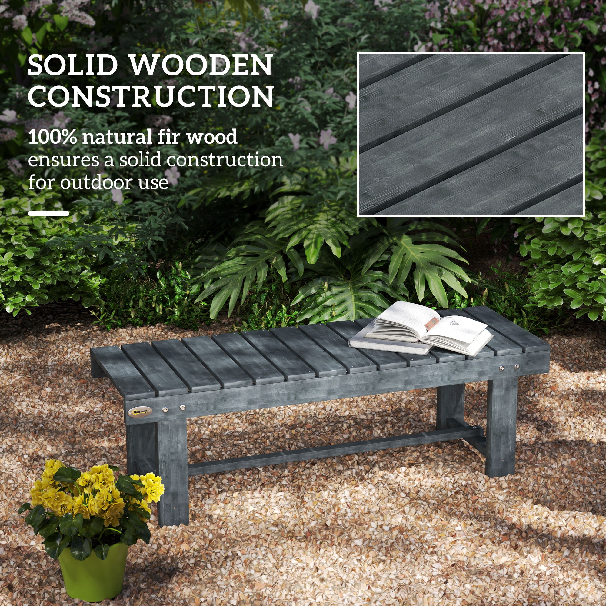 2-Seater Garden Wooden Bench, Grey