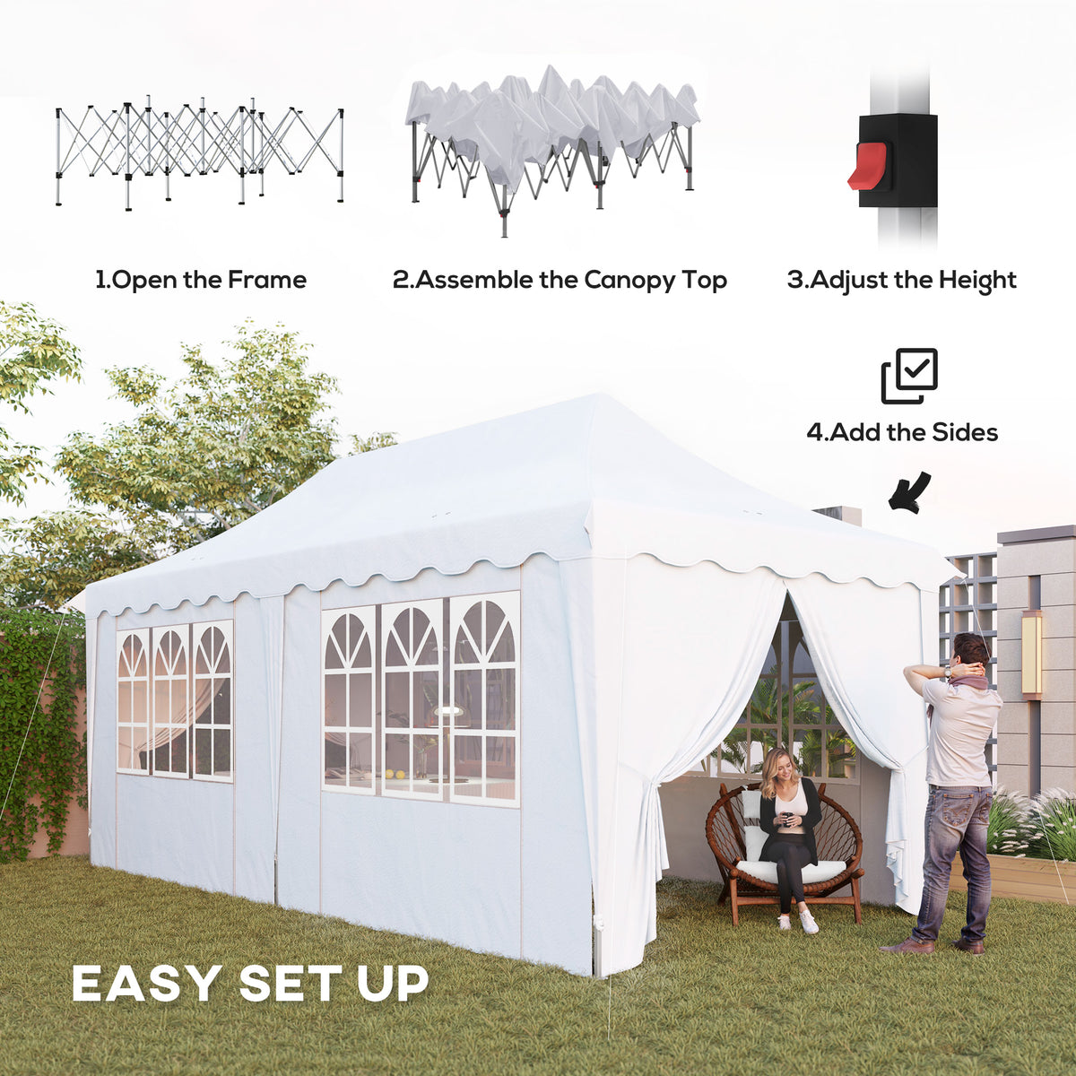 3 x 6m Pop Up Gazebo Set with UPF50+ Sides and Carry Bag - White