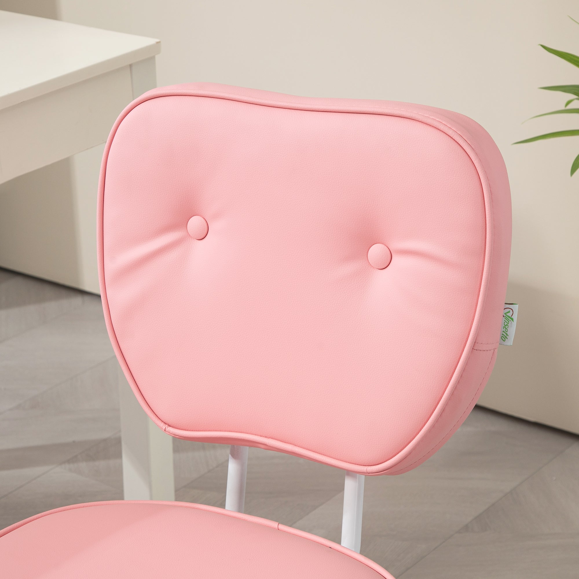 Vanity Office Chair, PU Leather Computer Chair for Home, with Adjustable Height, Armless, Swivel Wheels, Pink