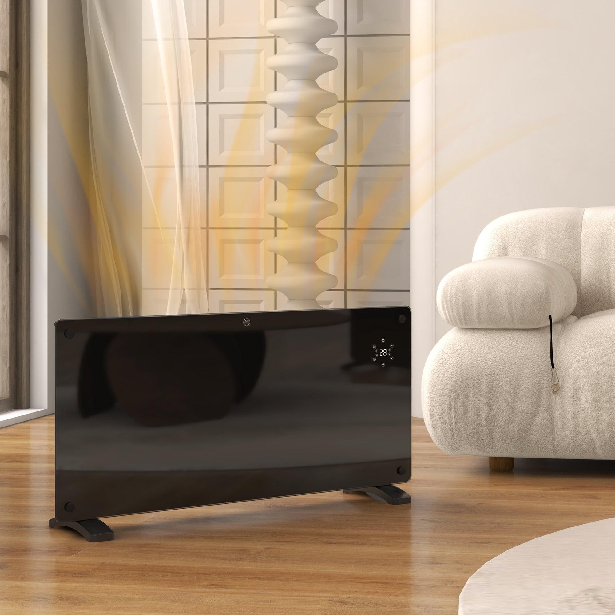 Electric Heater Wifi Smart App, 2000W Glass Panel Heater Radiator, Freestanding or Wall Mounted Convector Space Heater with LED Display, 24Hr 7 Day Timer, Adjustable Thermostat, Remote Control