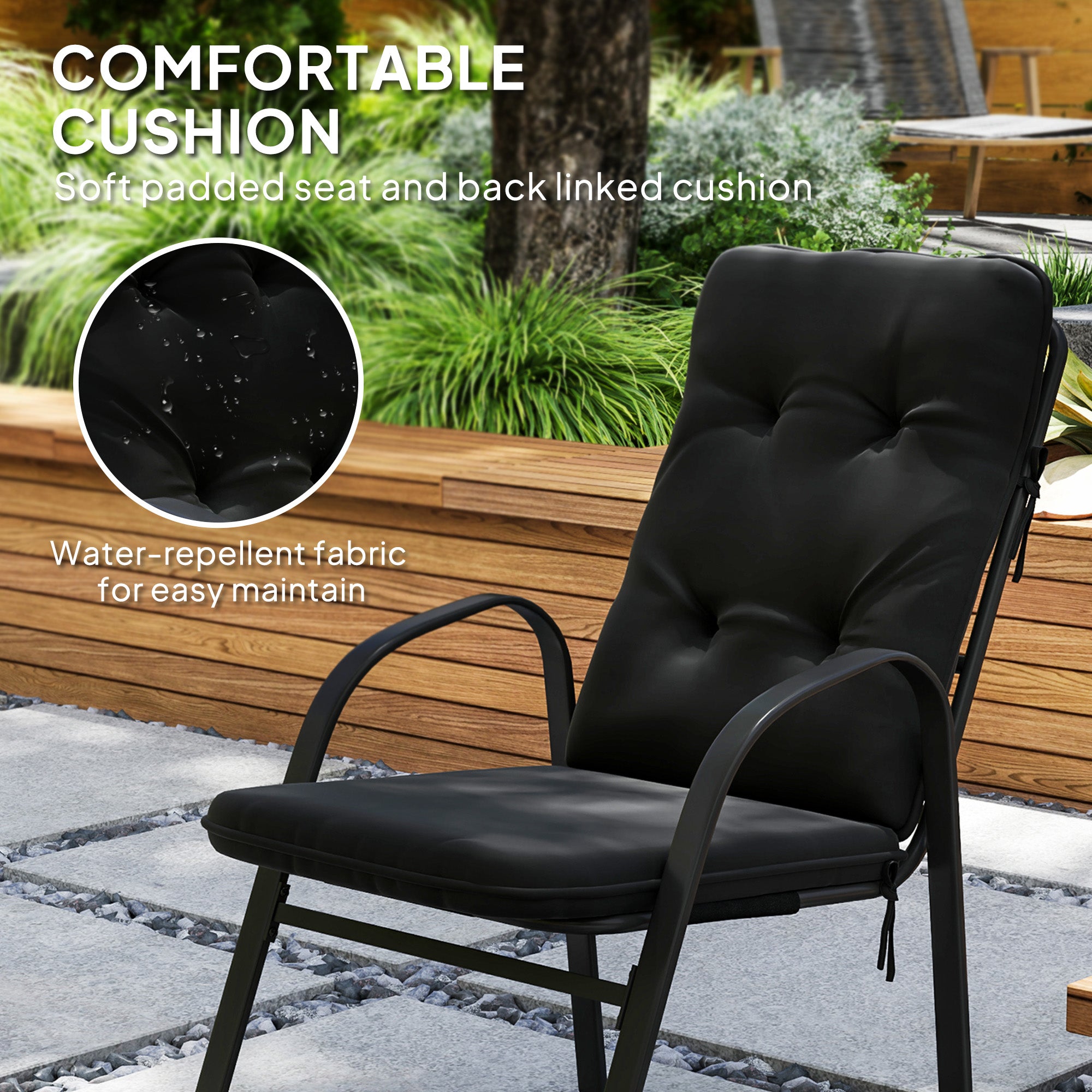 Seven-Piece Garden Dining Set with Cushions - Black