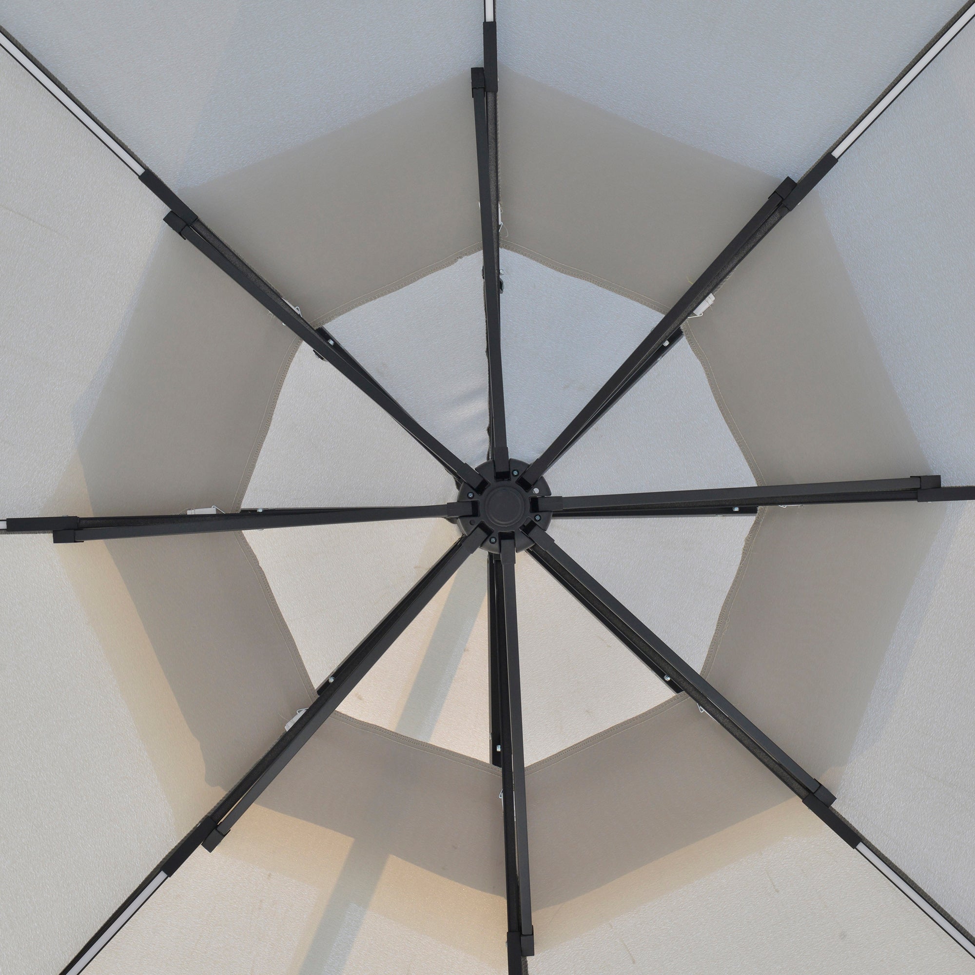 3 Metre Cantilever Banana Parasol with LED Solar Lights and Double Roof - Light Grey