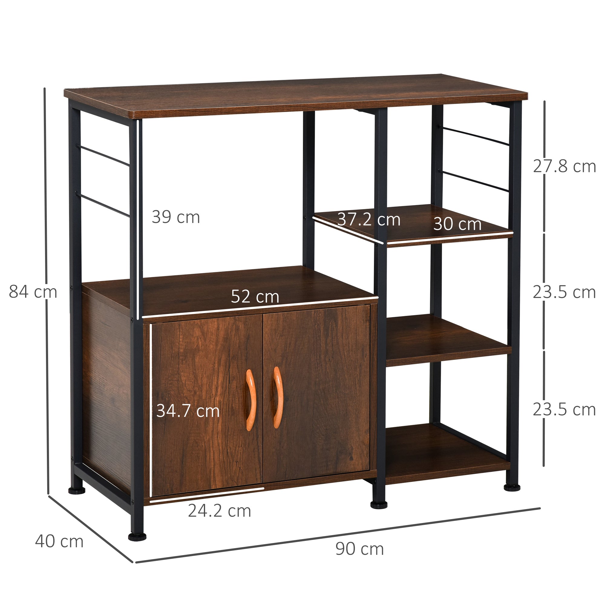 Industrial Storage Shelf Kitchen Cupboard Sideboard Metal Frame End Desk with Cabinet & Rack for Dining Room, Living Room