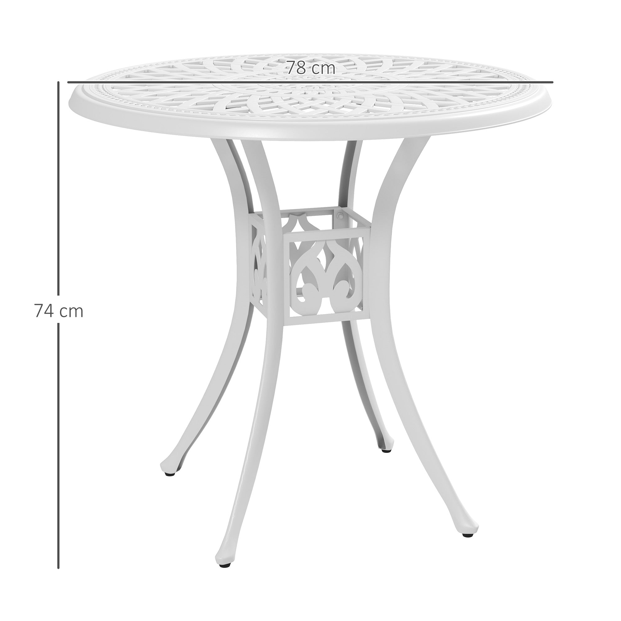 78 cm Round Garden Dining Table with Parasol Hole - White Cast Aluminium