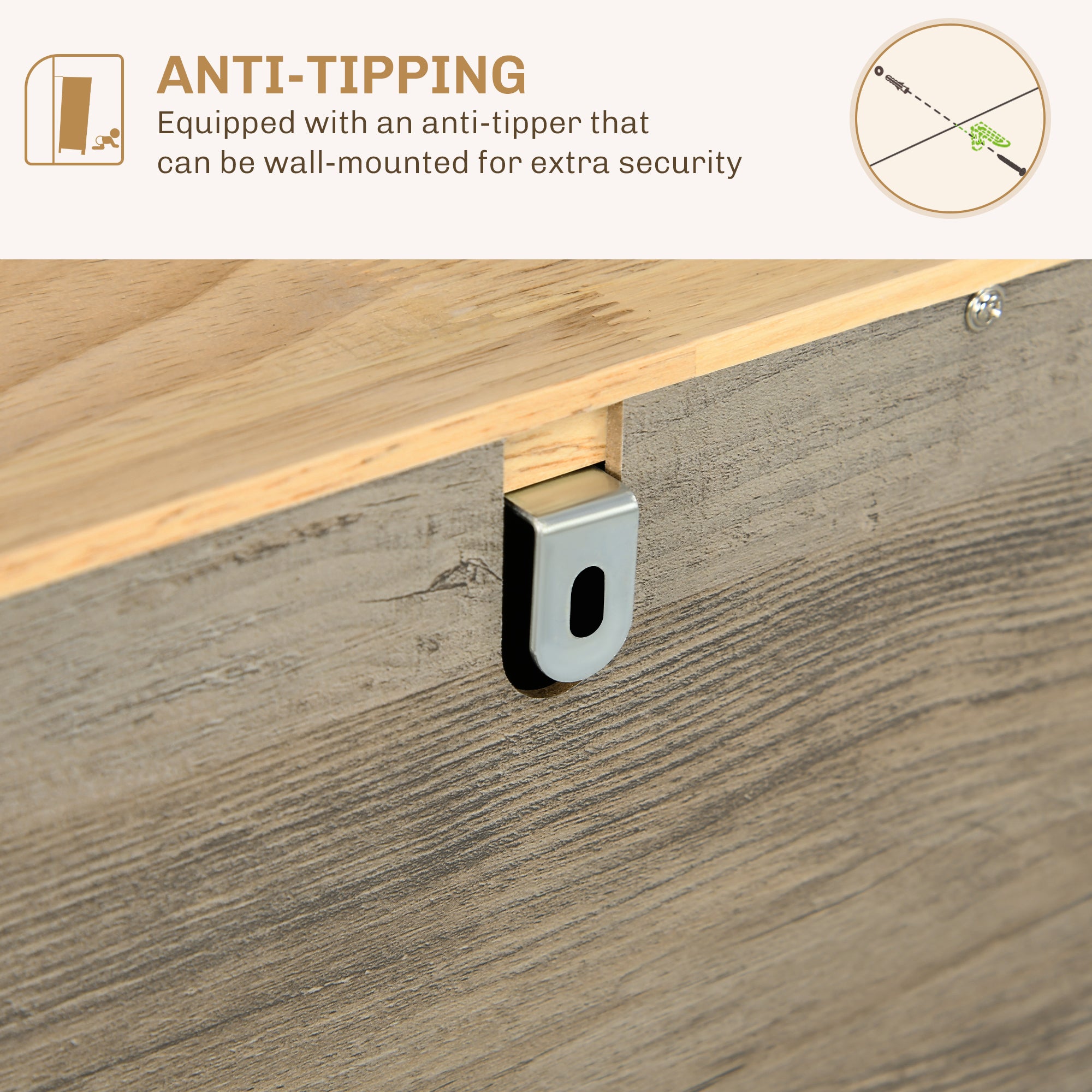 Modern Sideboard with Rubberwood Top, Buffet Cabinet with Storage Cabinets, Drawers and Adjustable Shelves for Dining Room, Kitchen, Grey Wood-Effect