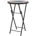Mosaic Outdoor Garden Table, 35.5cm Round Folding Coffee Table with Metal Frame for Balcony Terrace, Multicolour