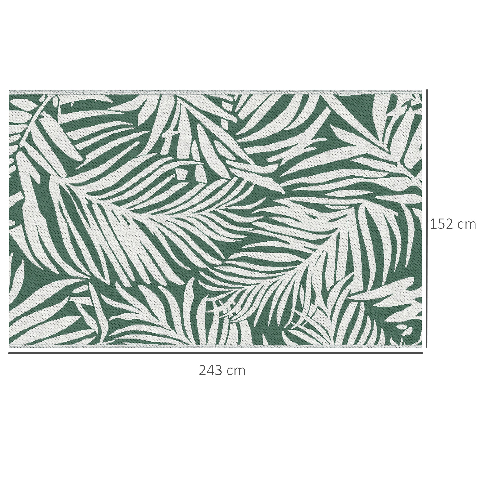 Reversible Outdoor RV Rug, 1.5 x 2.4m Patio Floor Mat, Waterproof Plastic Straw Rug for Garden, Deck, Picnic, Beach, Camping, Green Leaves, Green and White