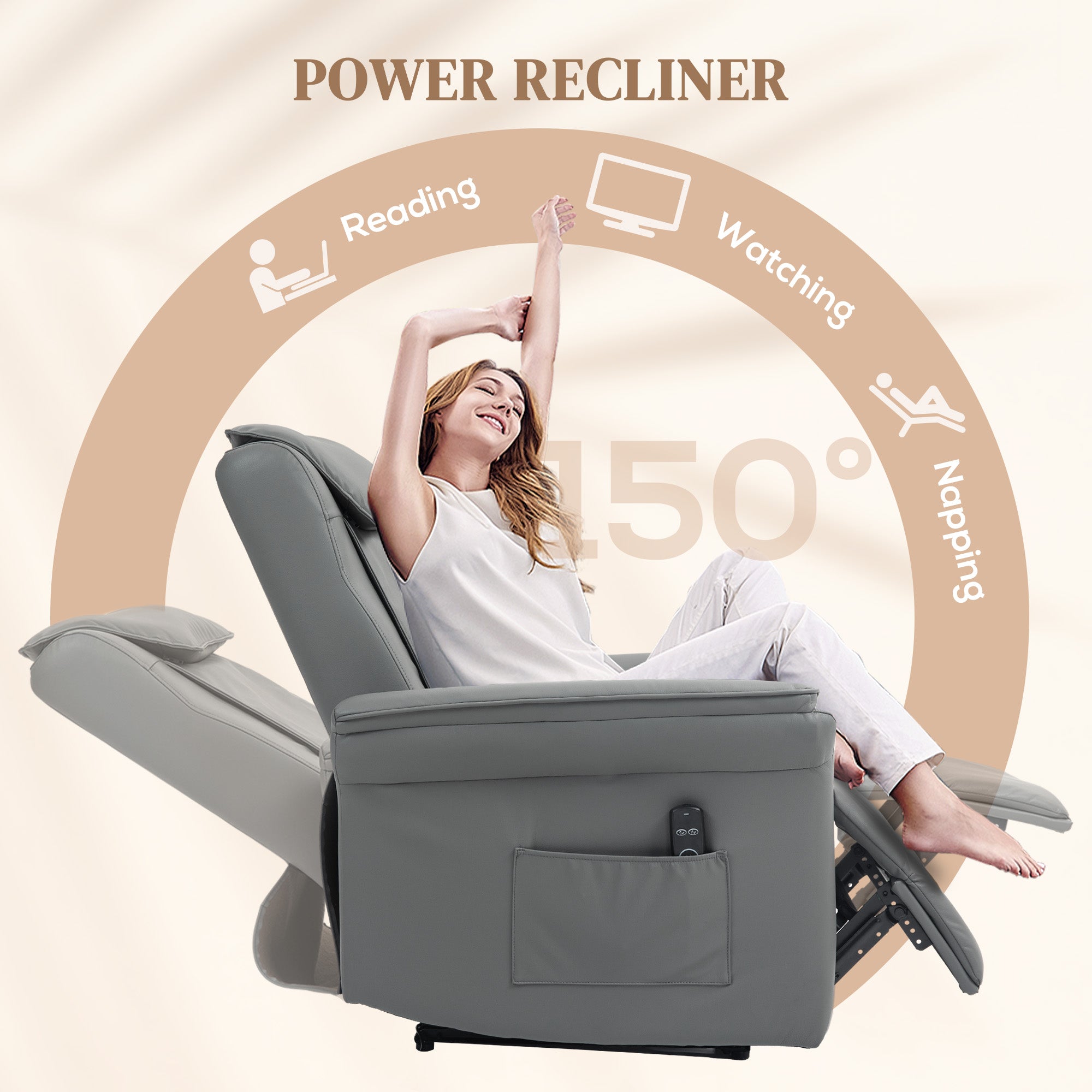 3D Kneading Massage Recliner Chair with Headrest, Breathable Leather Recliner Armchair, Electric Reclining Chair with Footrest, Remote with USB Port, Side Pockets for Home, Grey