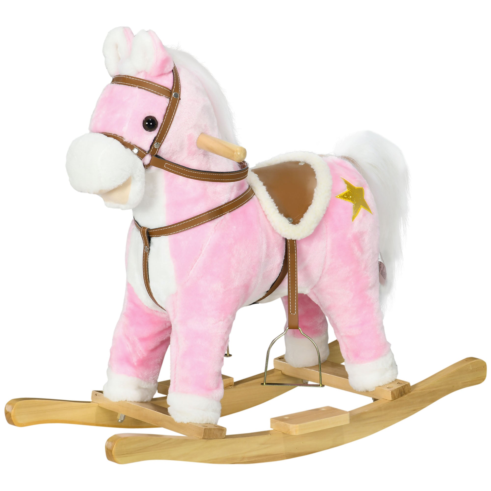 Wooden Rocking Horse with Music, Sound, Saddle for Ages 3-6 Years