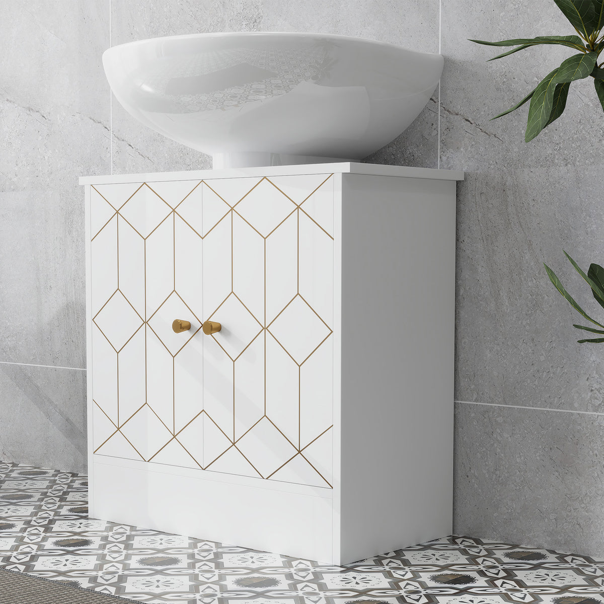Under Sink Bathroom Cabinet with Adjustable Shelf and Open Compartment 60x30x60cm - White