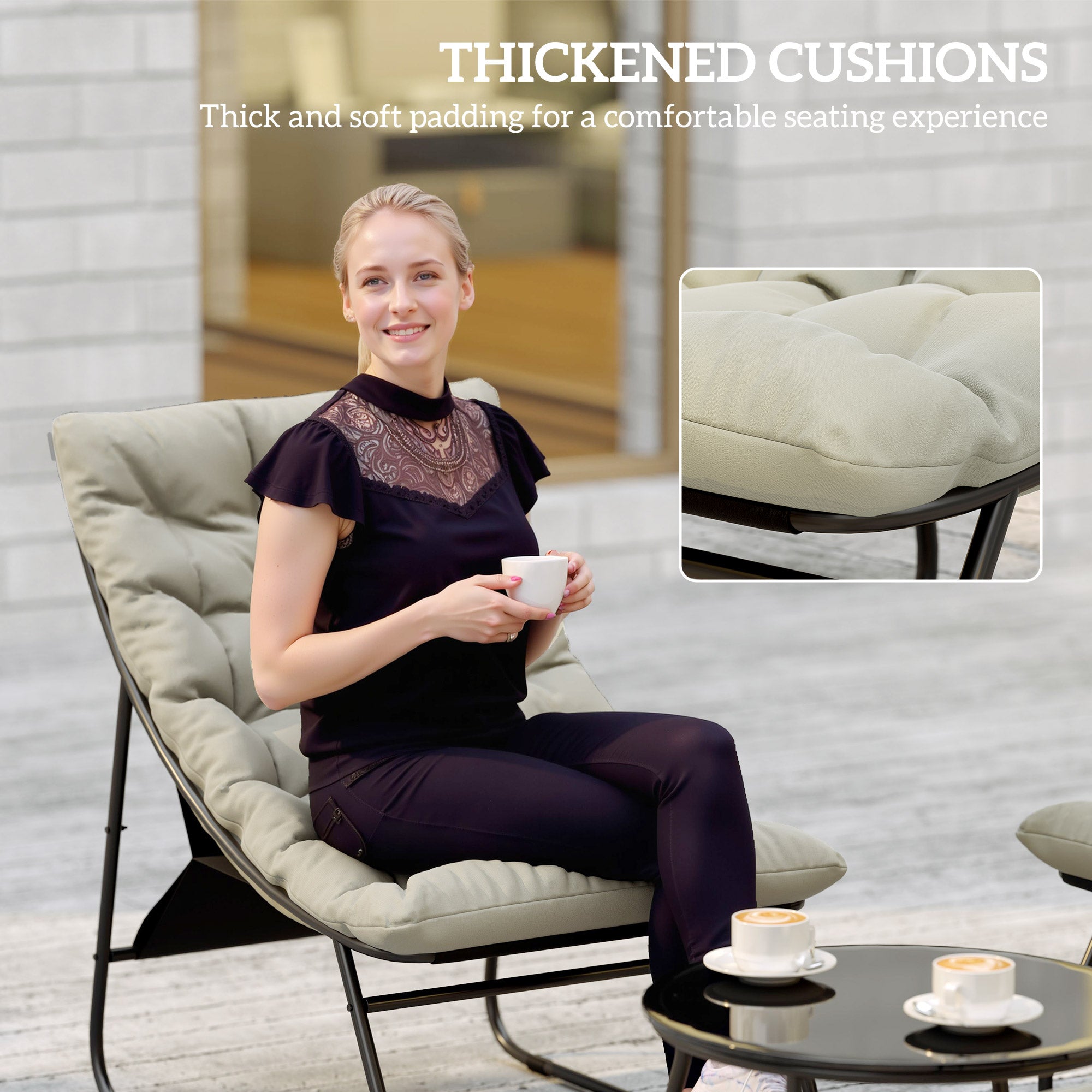 4 Seater Garden Furniture Set, Conversation Set with Loveseat Sofa, Chairs, Glass Coffee Table, Thick Cushions, Steel Outdoor Sofa for Balcony, Poolside, Conservatory, Light Grey