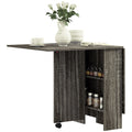 Folding Drop Leaf Dining Table with 2-Tier Shelves and Rolling Casters - Grey