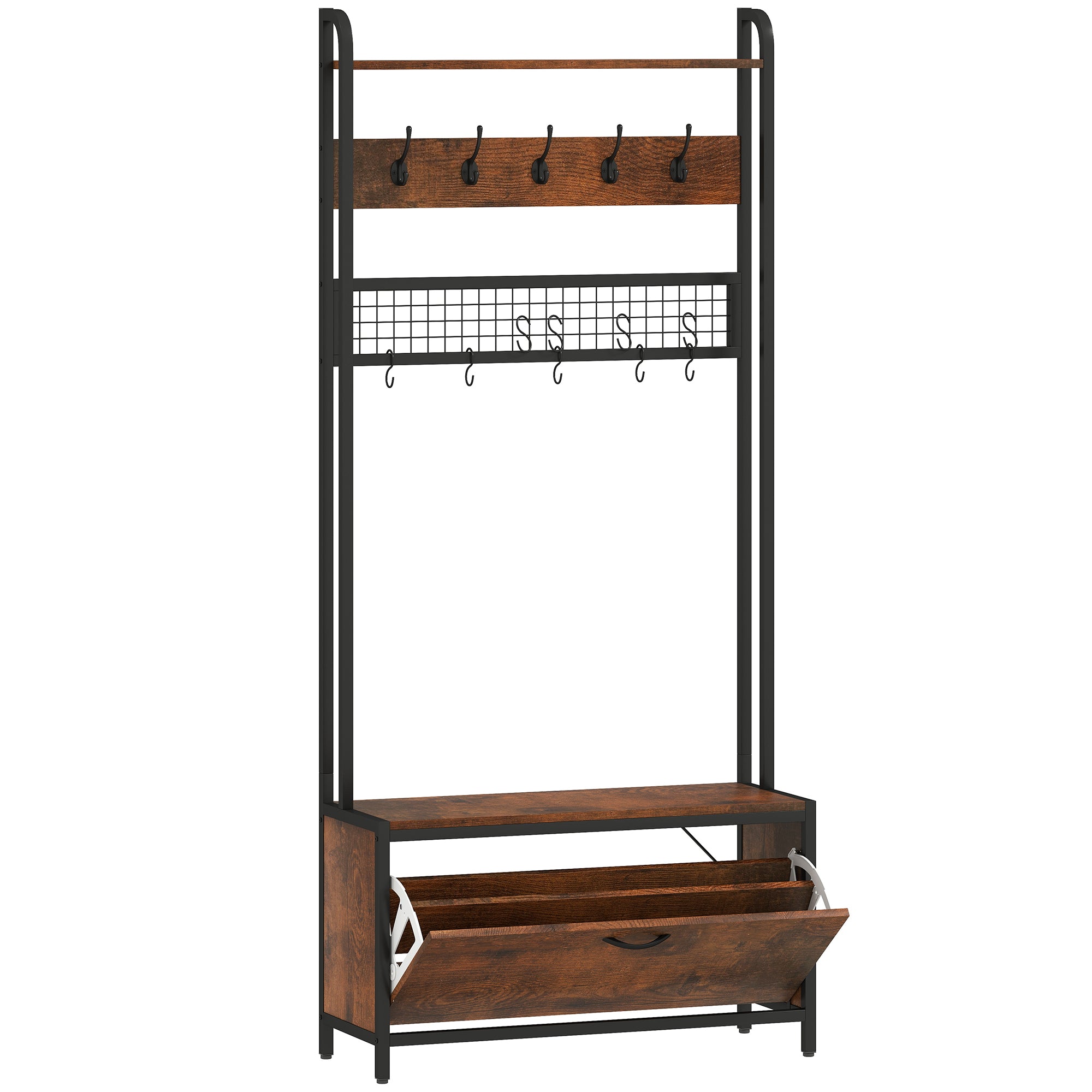 5-In-1 Industrial-Style Hallway Tree - Brown/Black