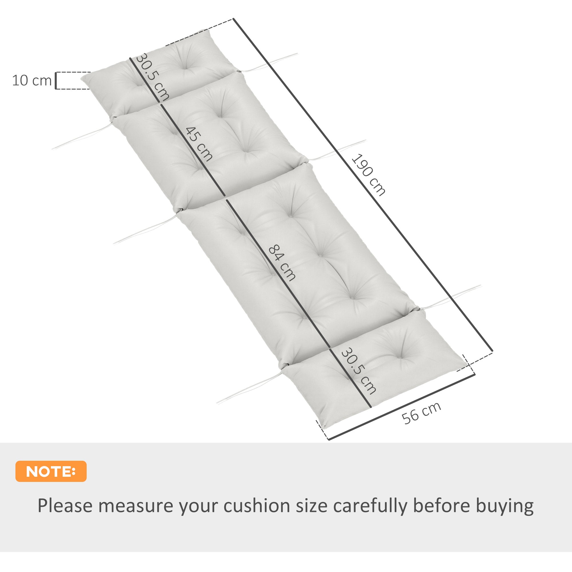 Sun Lounger Cushion Set of 2 - Thick 220gsm Fabric, Light Grey