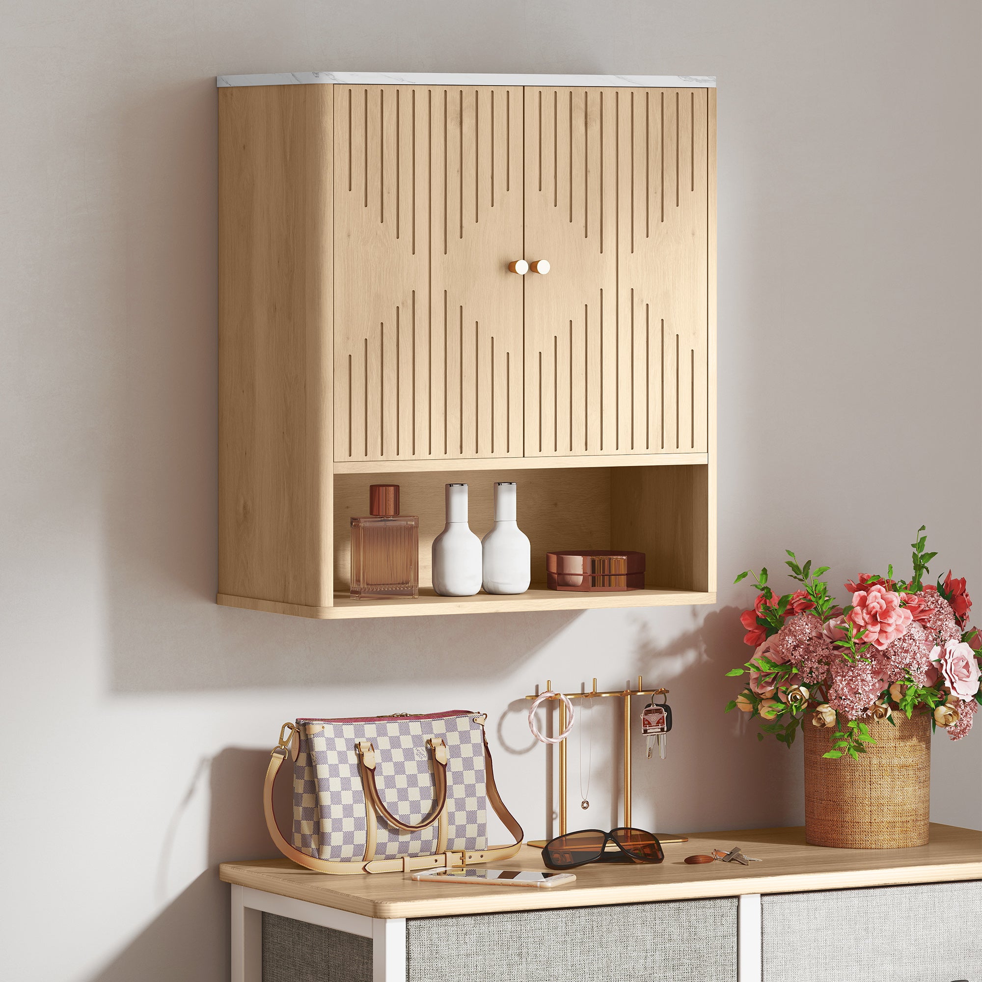 Bathroom Wall Cabinet with Adjustable Shelf - Oak