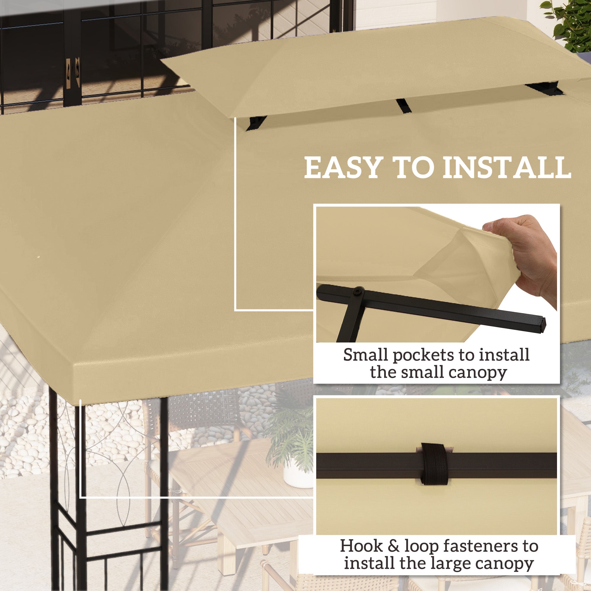 Gazebo Roof Replacement for 3 x 4m Frames with Two-Tier Design - Cream