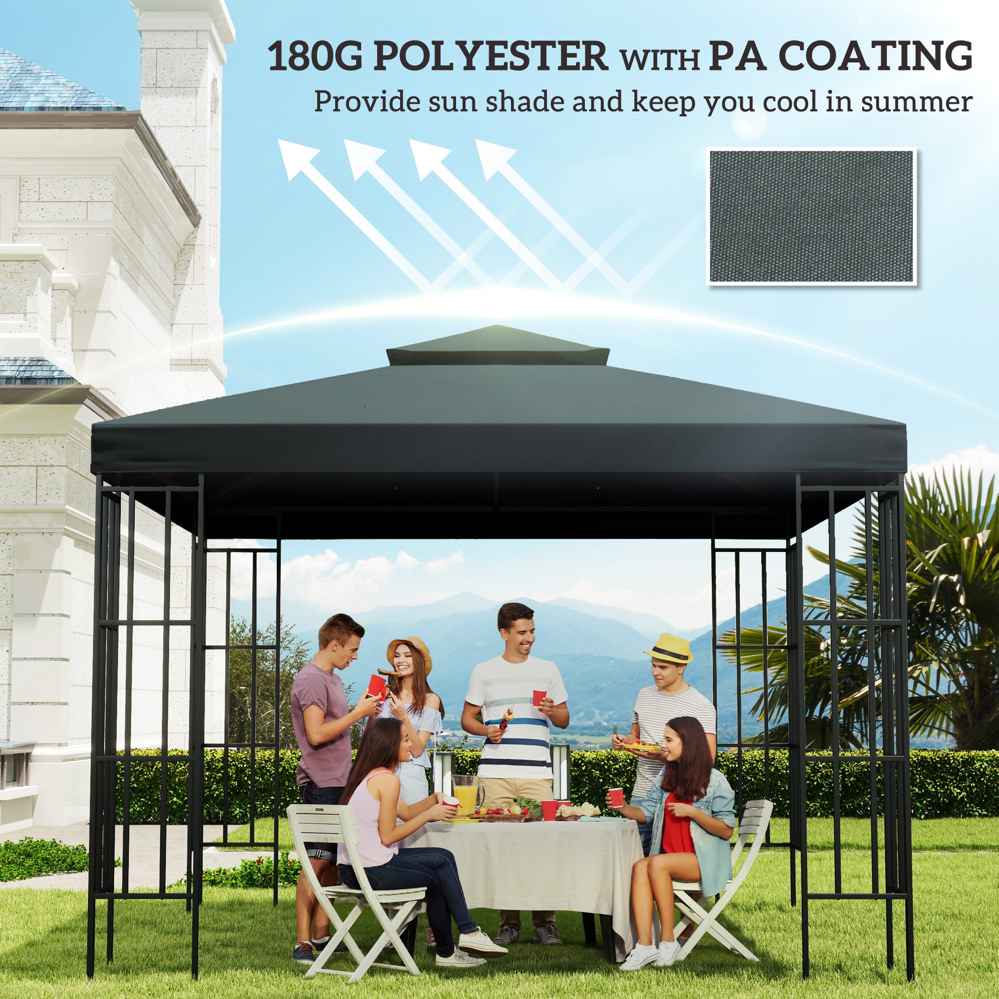 3 x 3 m Gazebo Roof Replacement with Two-Tier Ventilation - Grey