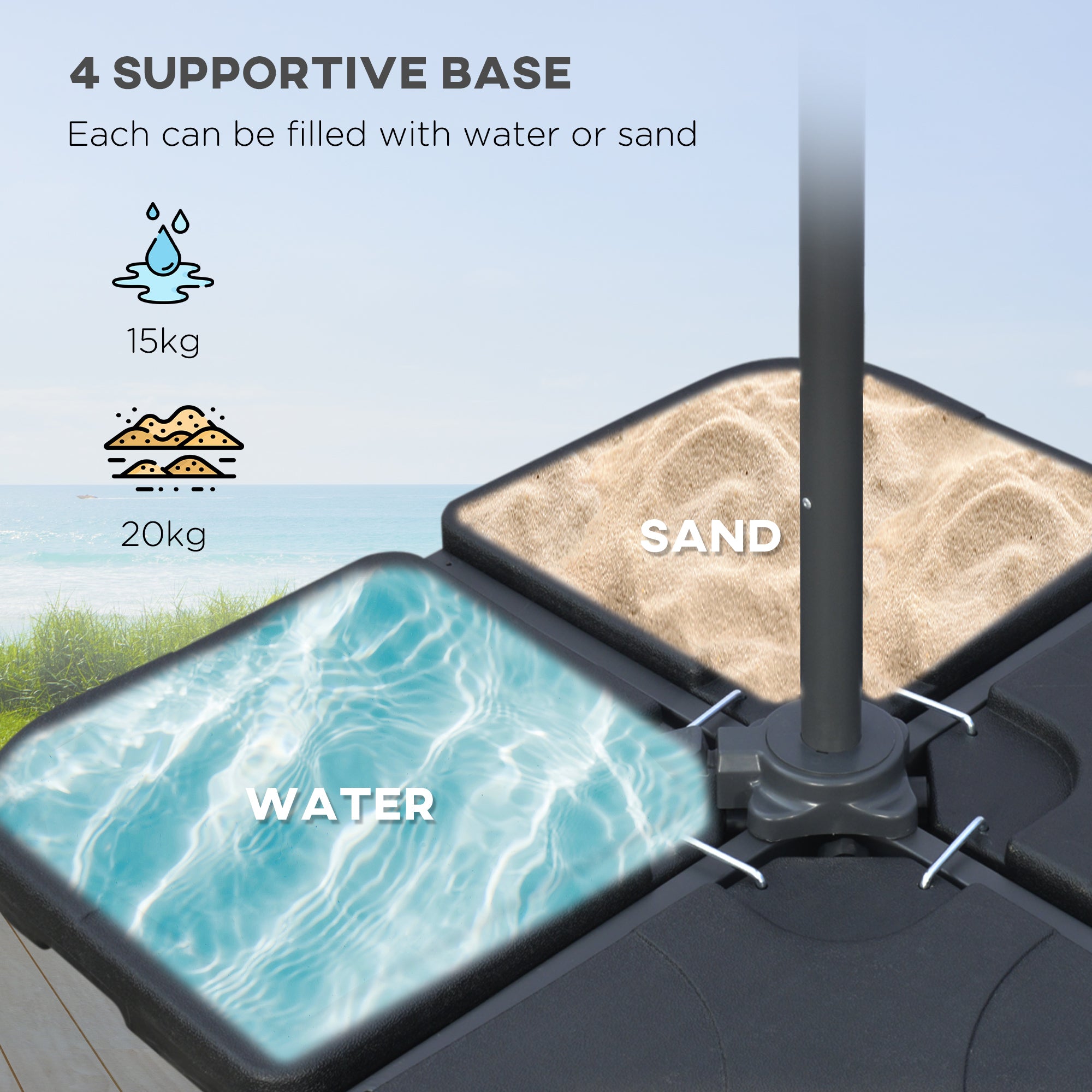 3m Overhanging Parasol, with Base, Weights and Cover - Sand brown