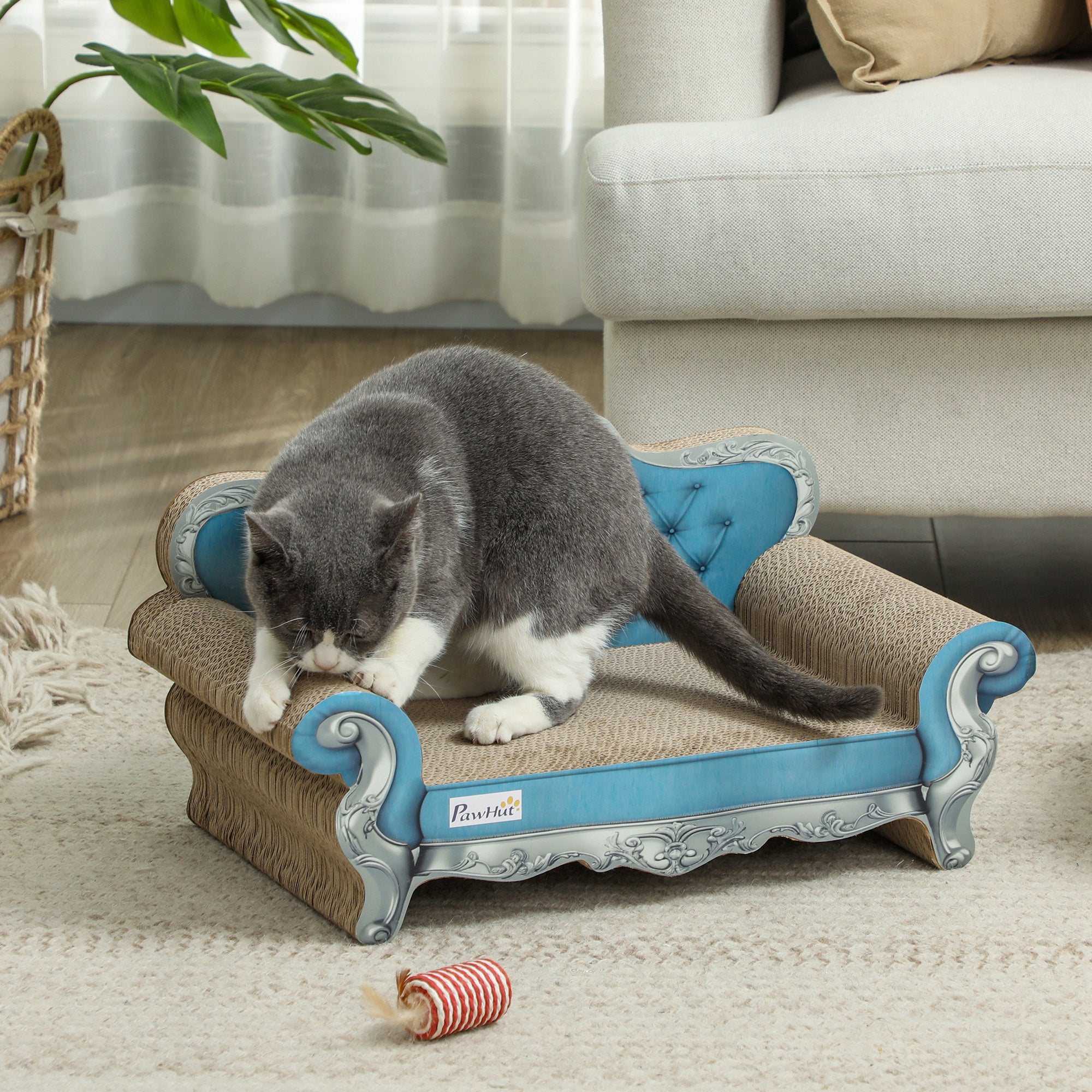 2-in-1 Cat Scratcher with Catnip for Indoor Cats, Light Blue