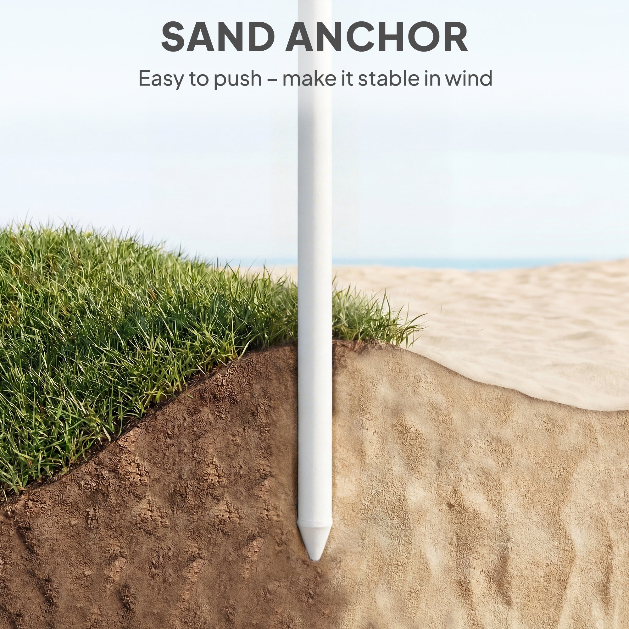 1.8 m Beach Umbrella Parasol with Sand Anchor, Portable Tilting Garden Parasol with Adjustable Height, Green