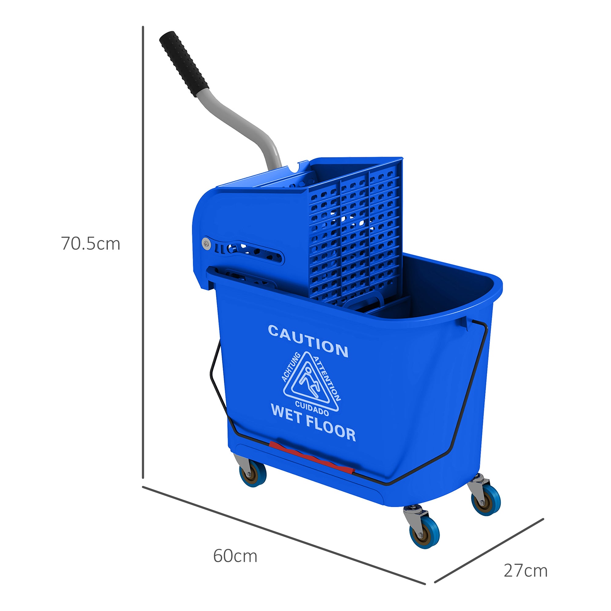 20L Mop Bucket on Wheels, with Water Separation Panel - Blue